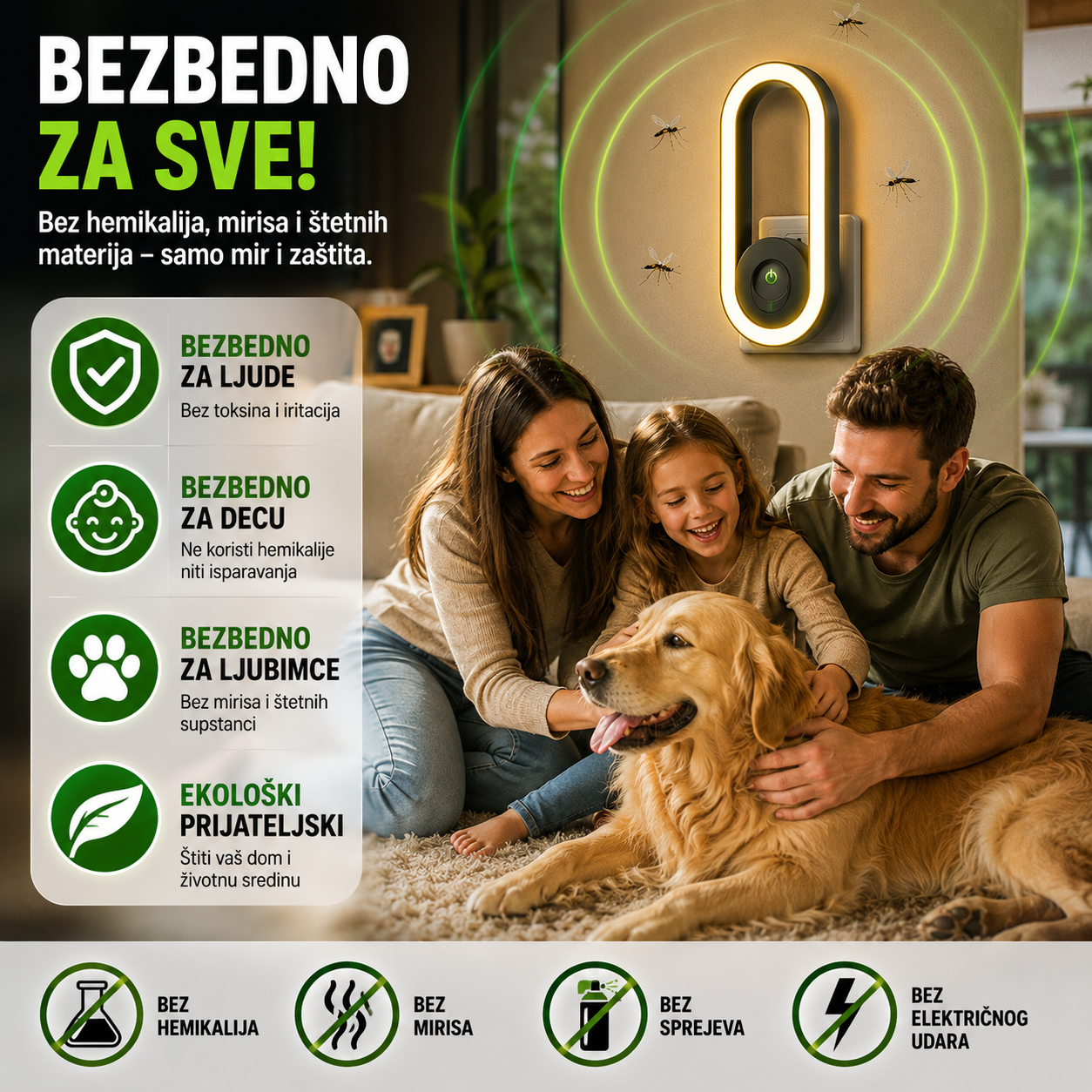 Ultrazvučni rasterivač štetočina sa LED noćnim svetlom 1+1 GRATIS