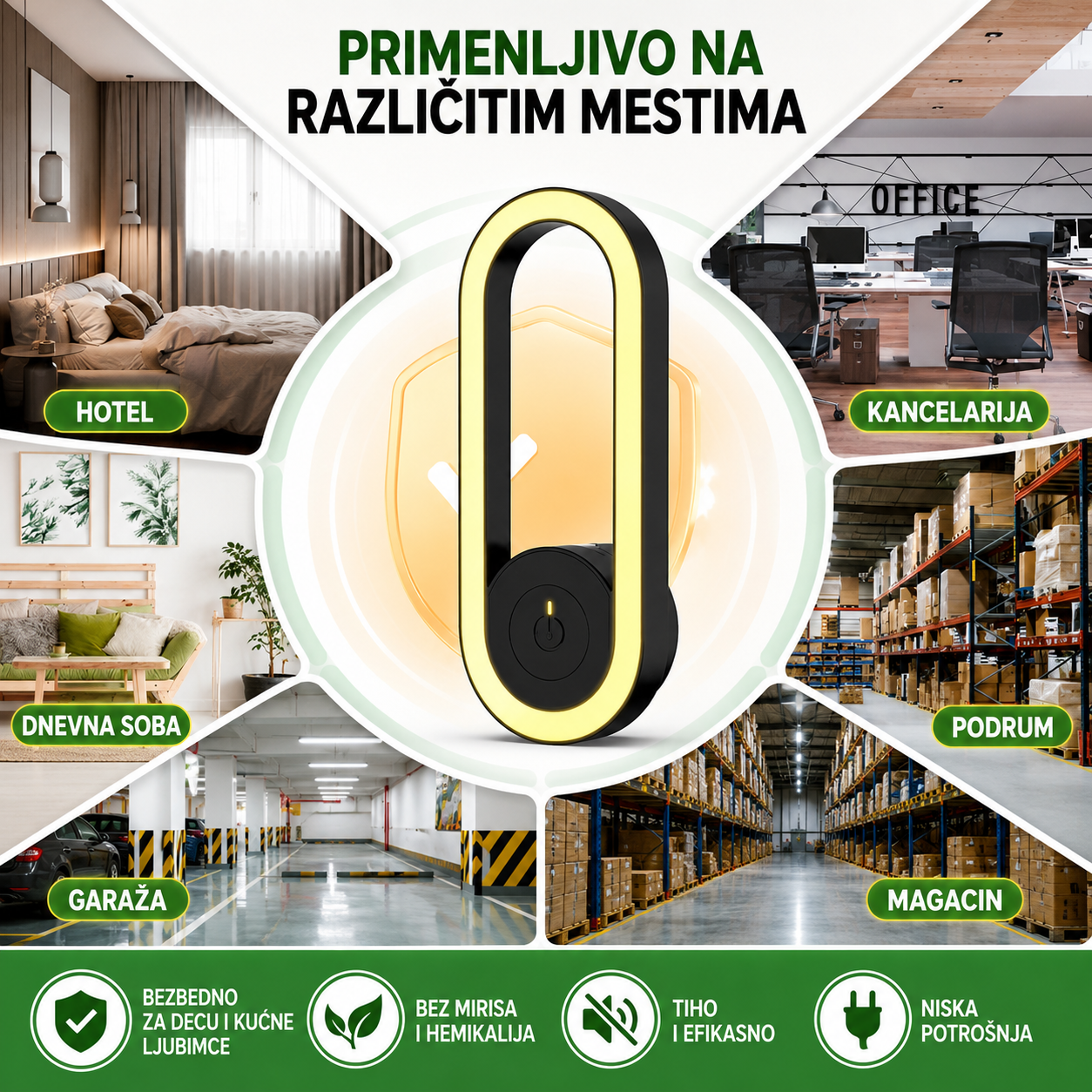 Ultrazvučni rasterivač štetočina sa LED noćnim svetlom 1+1 GRATIS