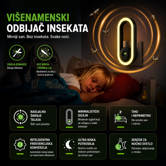 Ultrazvučni rasterivač štetočina sa LED noćnim svetlom 1+1 GRATIS